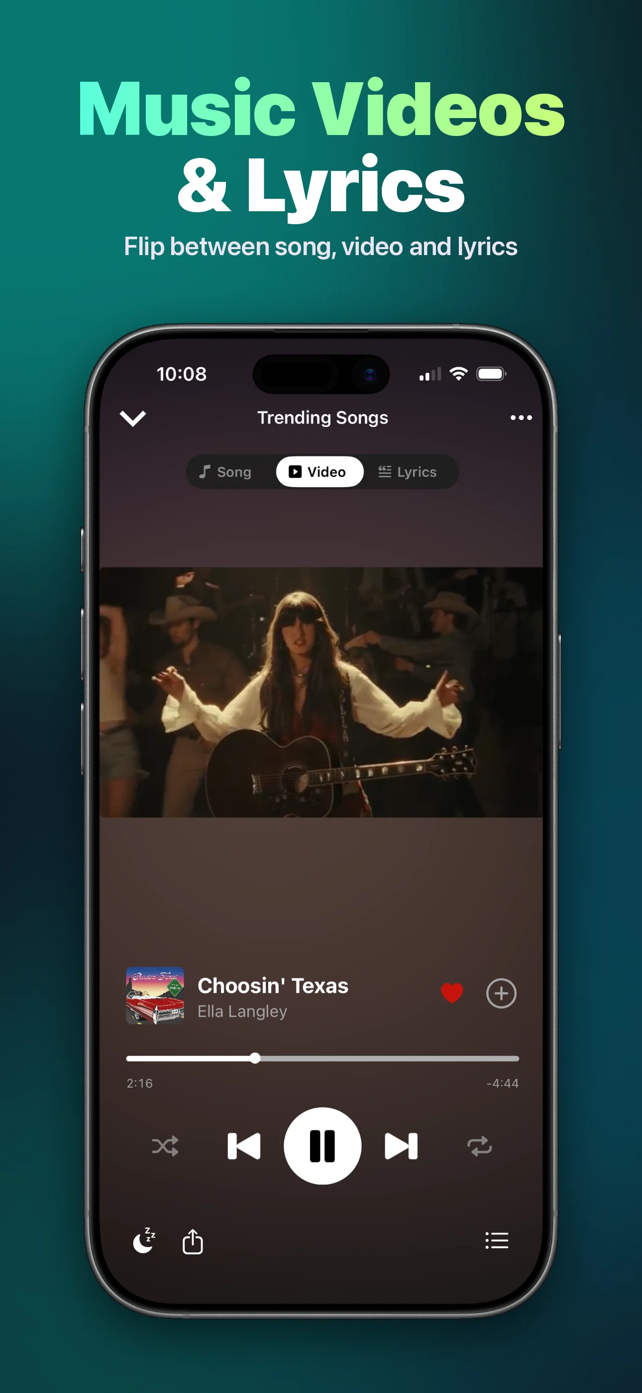 Music videos and lyrics: flip between song, video and synced lyrics in the player