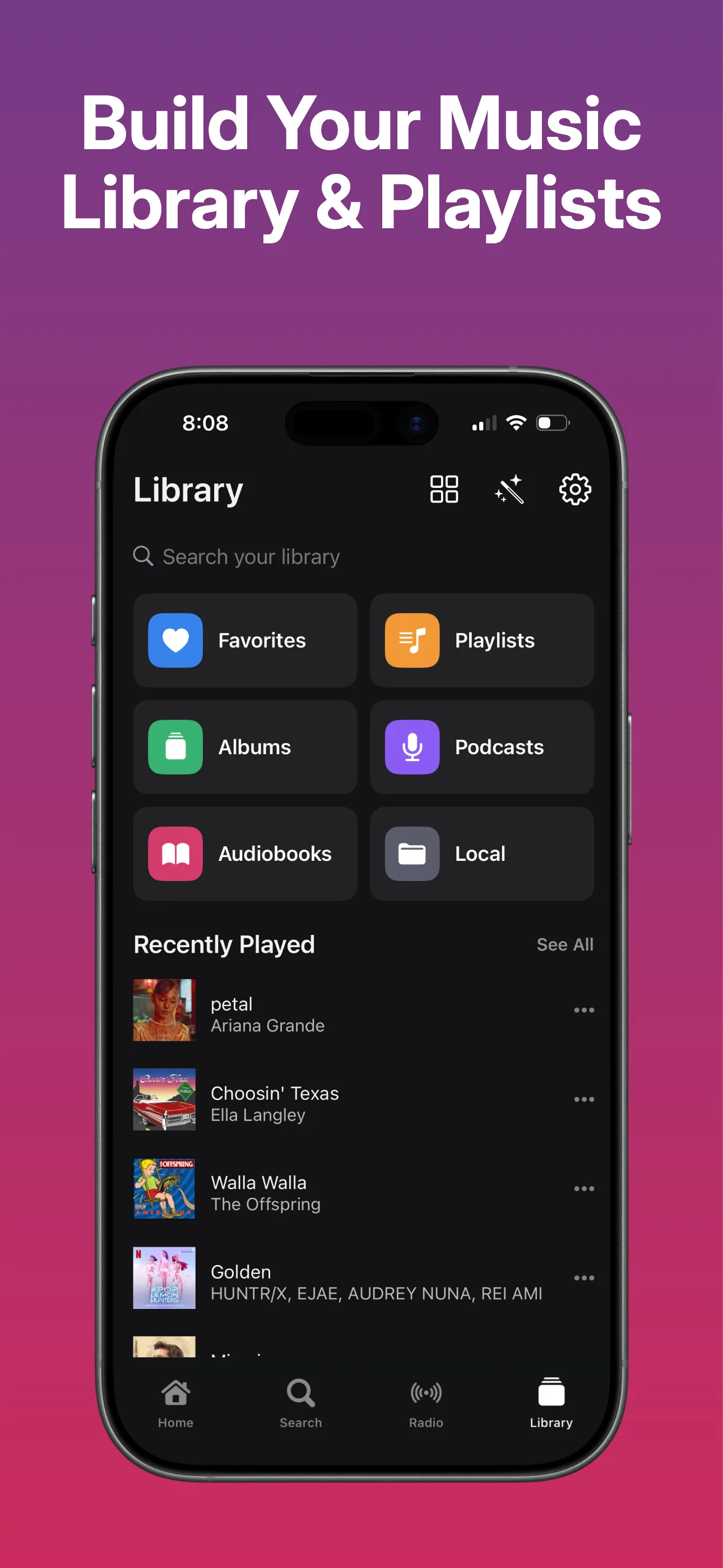 Music library and playlists