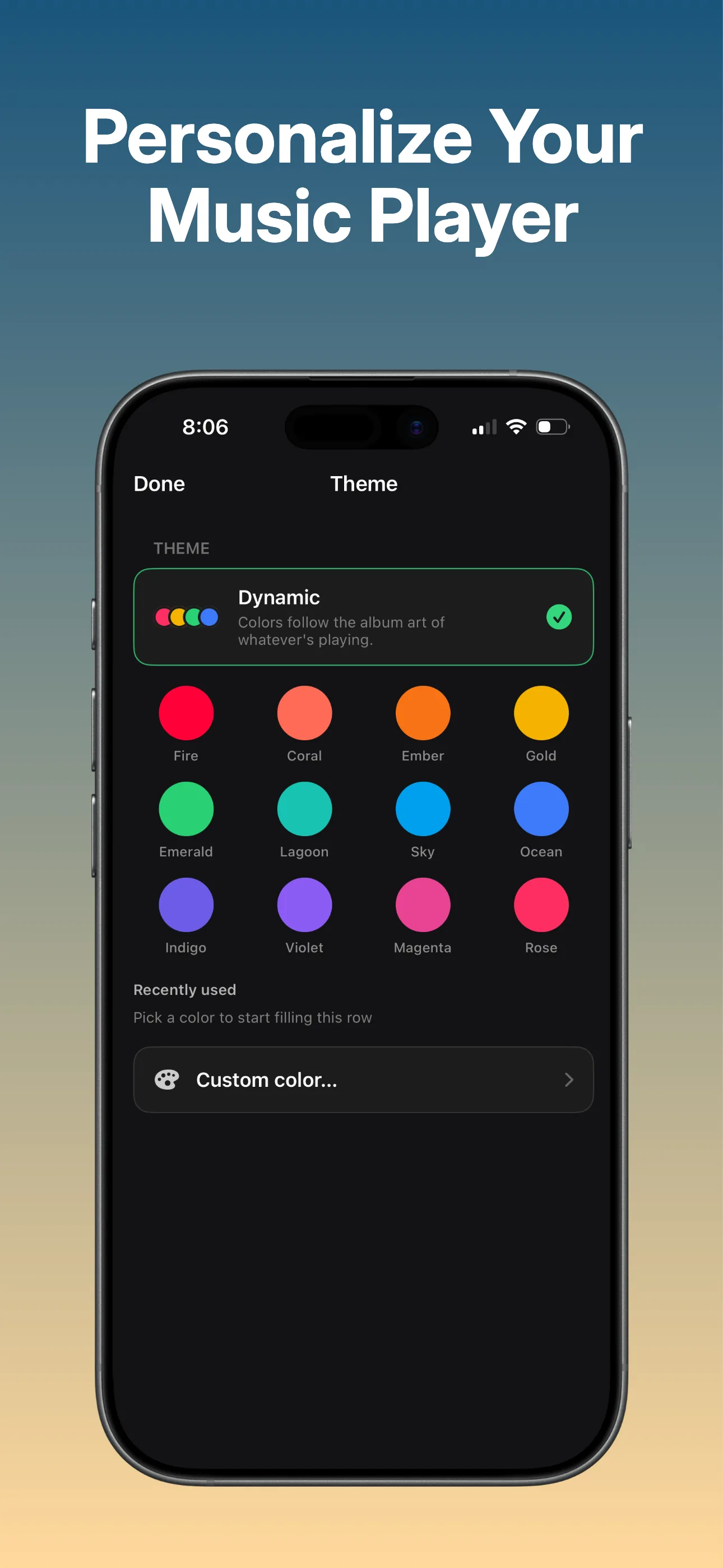 Custom player theme color